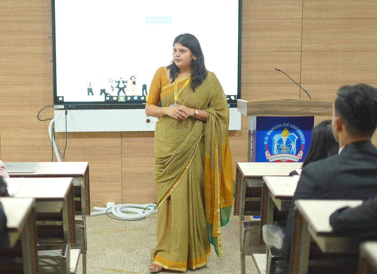 A guest academician or industry professional conducting a workshop for B.A. English (Hons. with Research) students at KRMU