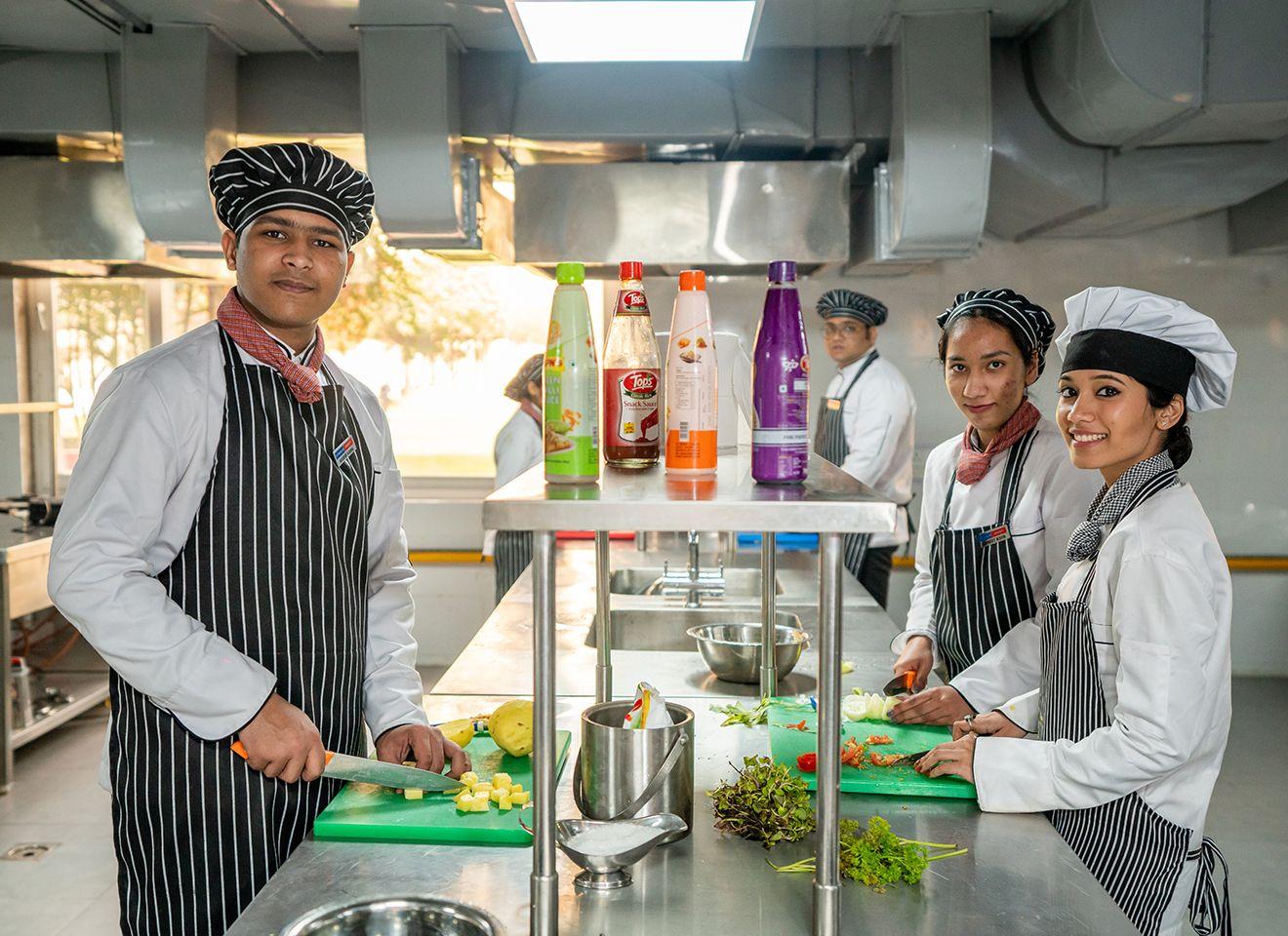 BHMCT hands on labs including training kitchen restaurant front office and housekeeping facility at KRMU