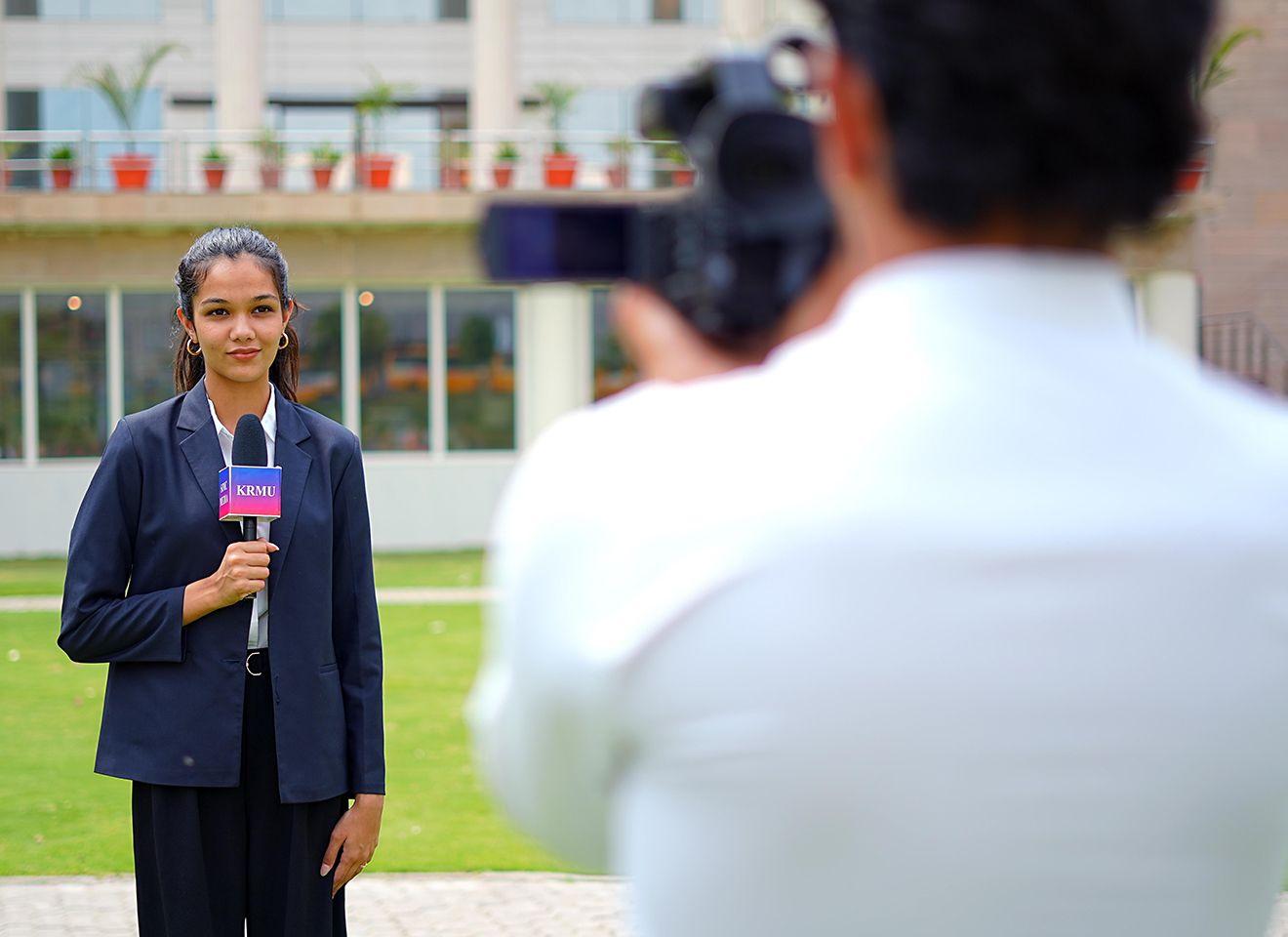 BJMC student showcasing professional media portfolio including videos, articles, podcasts and campaigns at KRMU